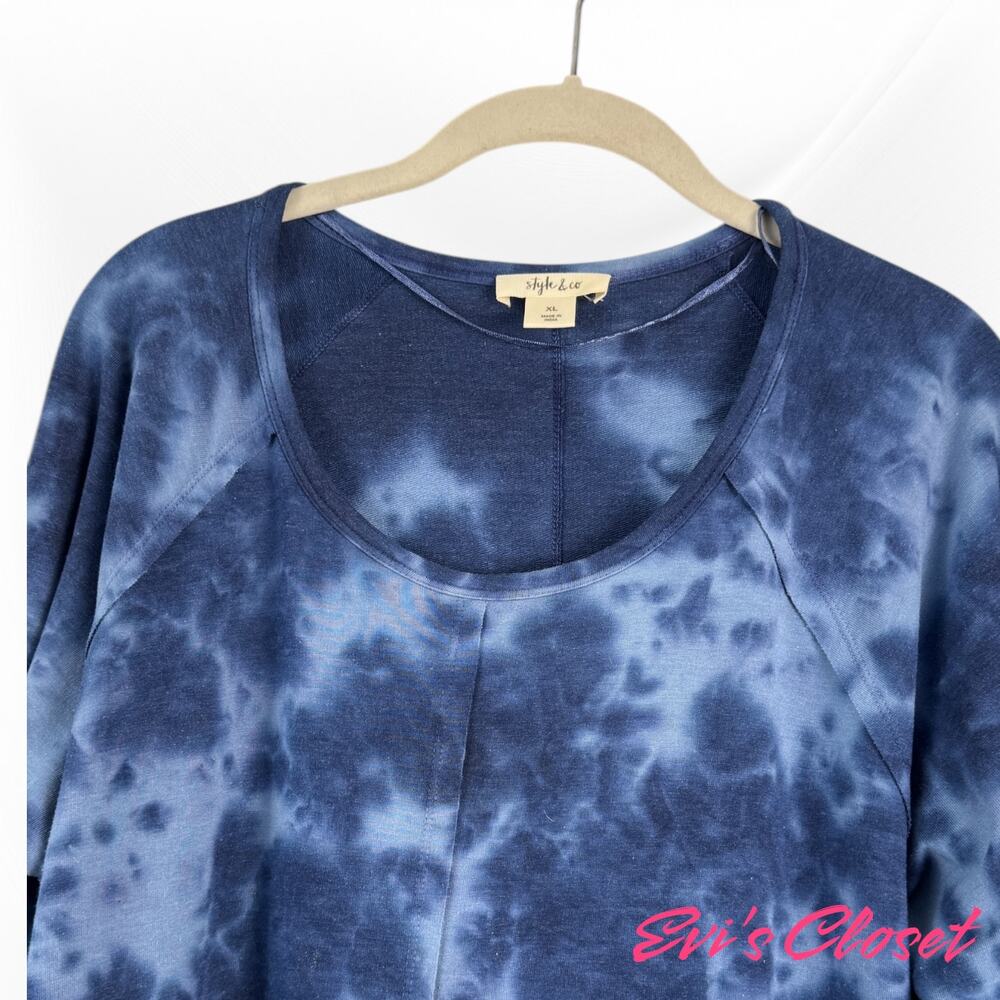 Style + Company Women's Long Sleeve Tunic Top  Sweatshirt Material Blue Sz XL